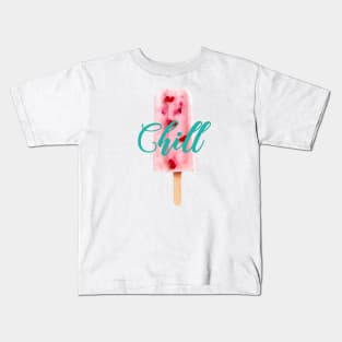 Chill Raspberry Popsicle Ice Cream on Stick with Teal Writing Kids T-Shirt